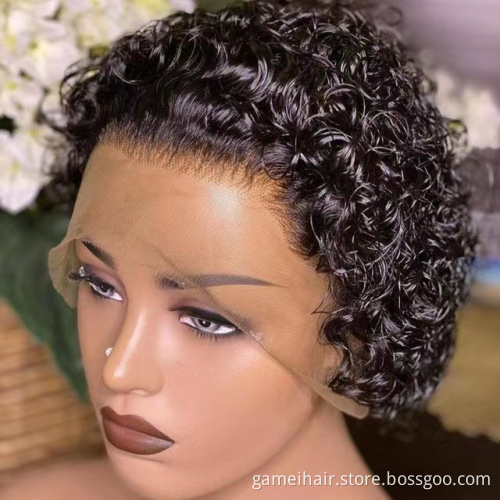 Pixie Cut Short Curly Human Hair Wigs Cheap Human Hair Wig 13X1 Transparent Lace Wig For Women Human Hair Pre Plucked